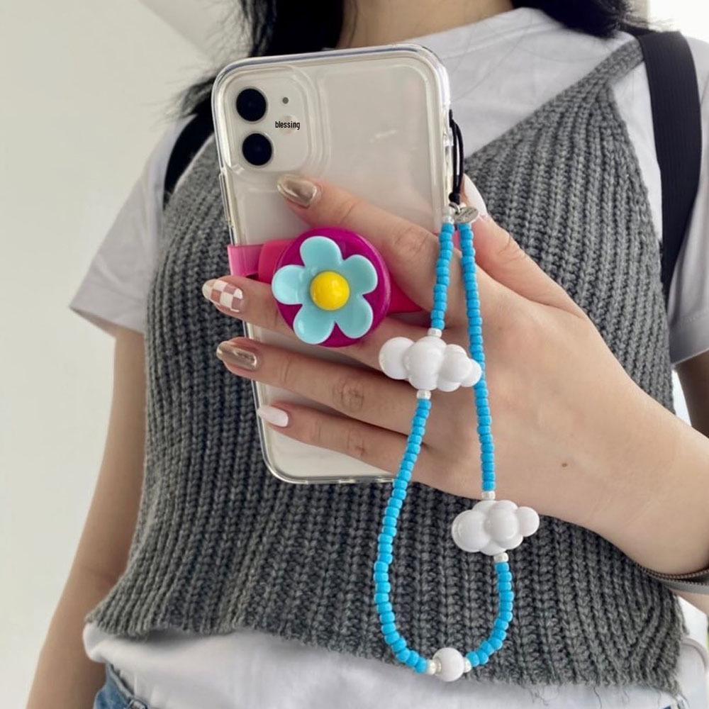 

KKBEAD Women s Beaded Phone Charm - Blue Sky & White Clouds Design