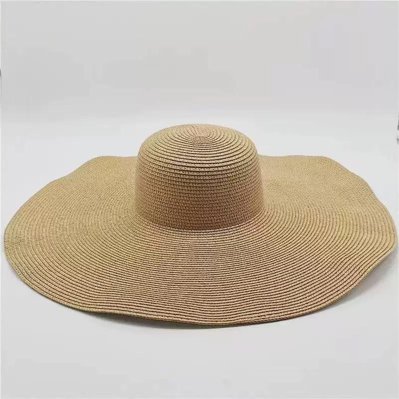 Flat-top straw hat women's straw top hat, new summer big-brimmed sun hat, seaside vacation sun hat
