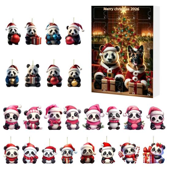 Christmas Gift for Panda Lovers 2D Acrylic Cute Ornaments Advent Calendar, 24 Days Holiday Decorations Countdown Collectible Hanging Pendants