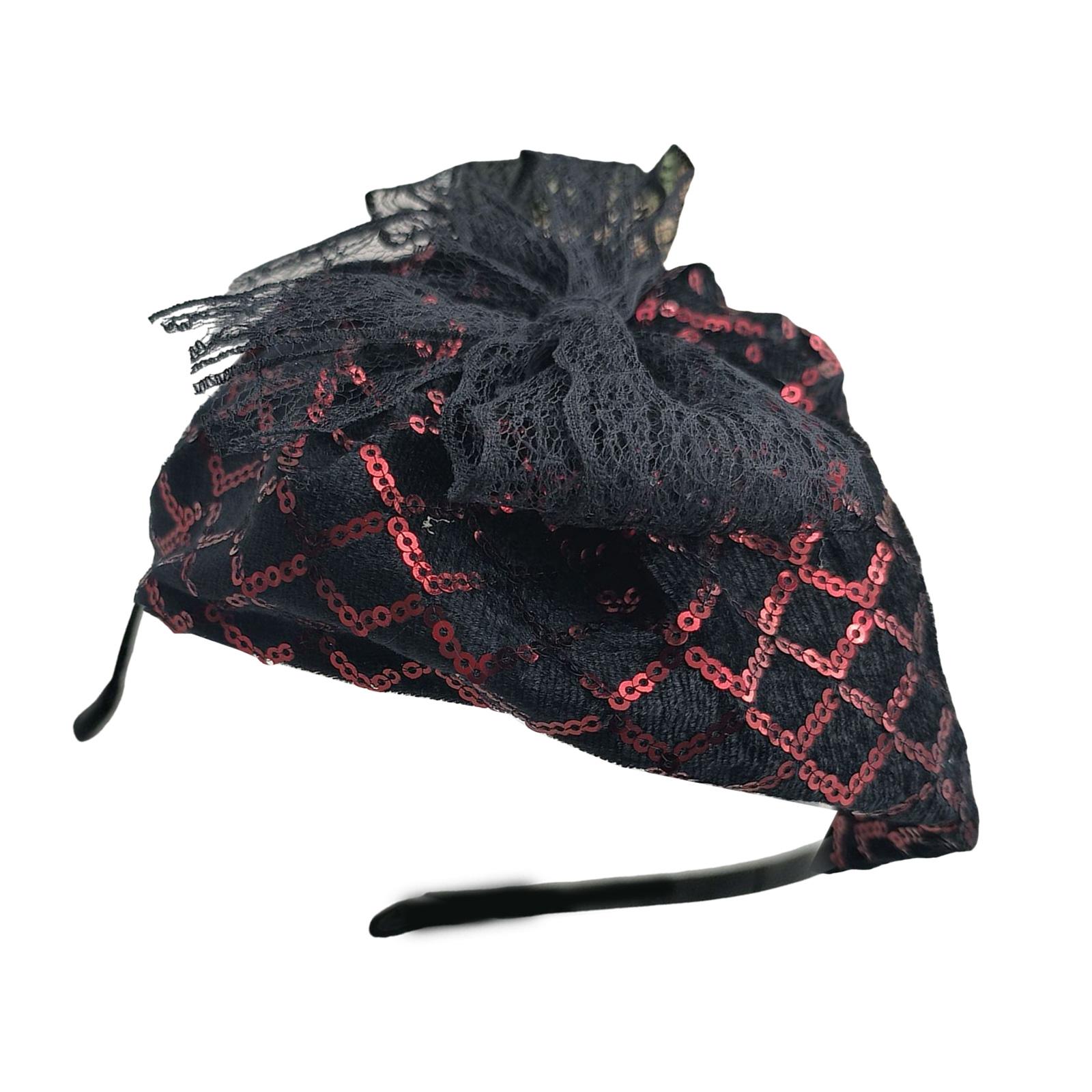 

Блестки полушапки кружевной бант обруч для волос для женщин французский ободок 20-х годов вуалетка вечернее платье шляпа для официального случая красный