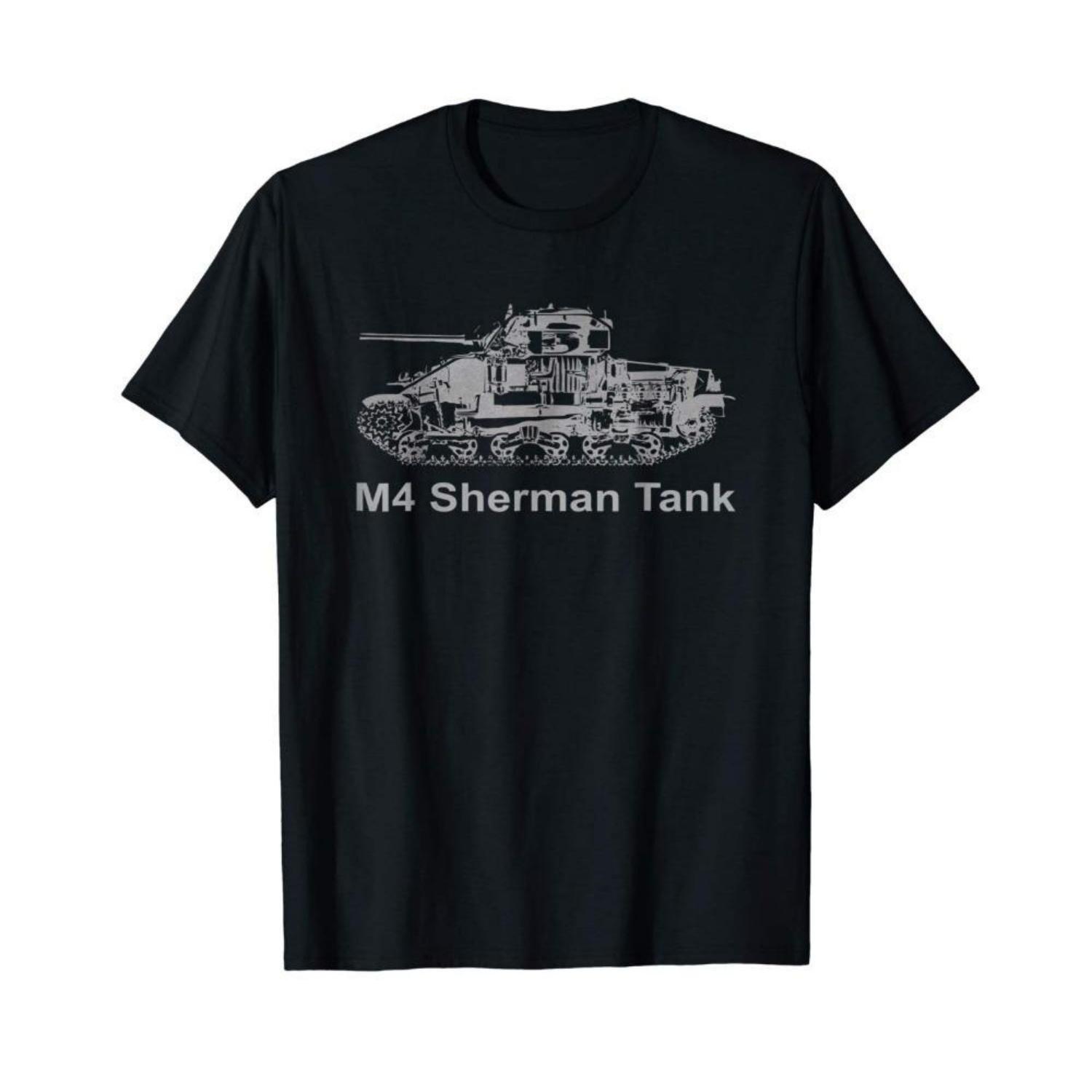 Футболка M4 Sherman Tank в подарок, летняя футболка, топы, футболка оверсайз, мужские хлопковые футболки с круглым вырезом, уличная одежда, одежда Харадзюку S чёрный
