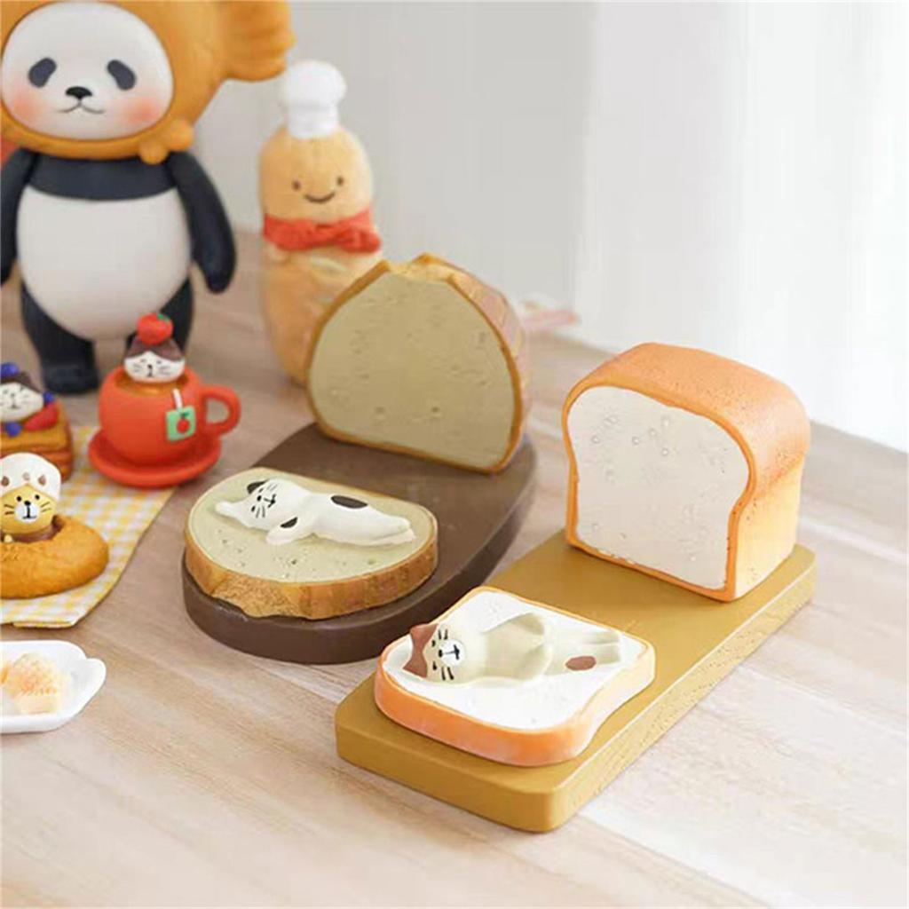 Cute Toast Bread Cats Phone Stand Desk Resins Figurine Ornament Smartphones Tablets Holder for Home or Office Decors