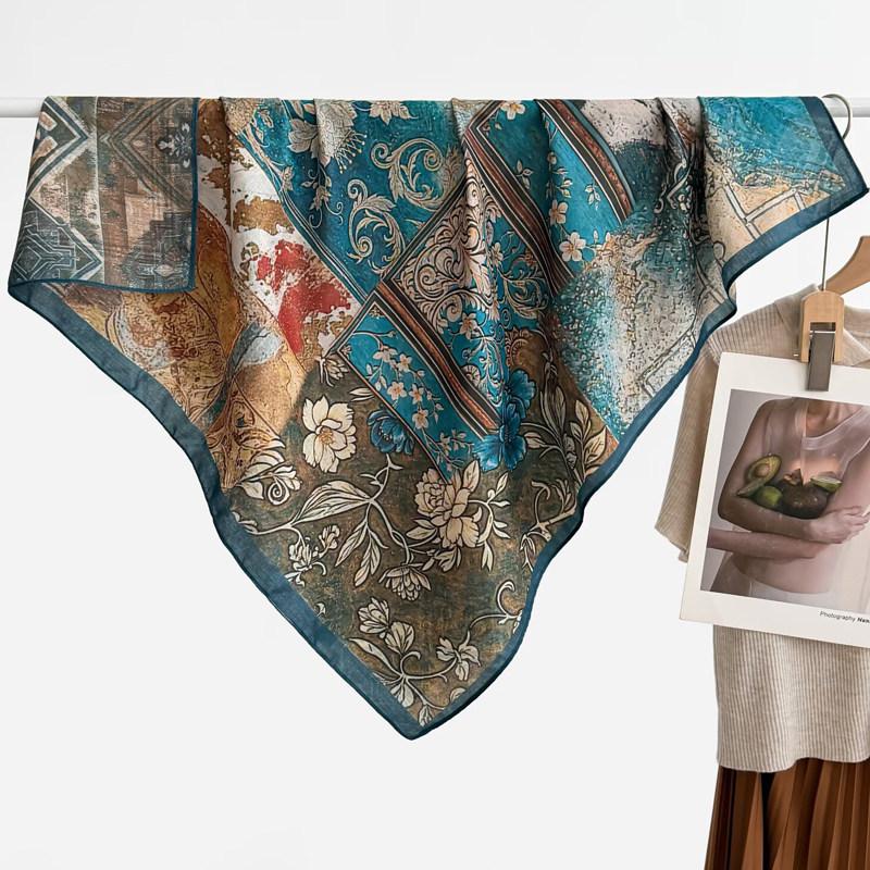 Chinese Style Peony Velvet Square Scarf 91 Women's Spring and Autumn Silk Scarf Shawl Two-color Different-faced Scarf Mother Gift