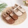 Kids' Casual Velcro Leather Shoes - Soft Sole, Solid Color, Versatile Design