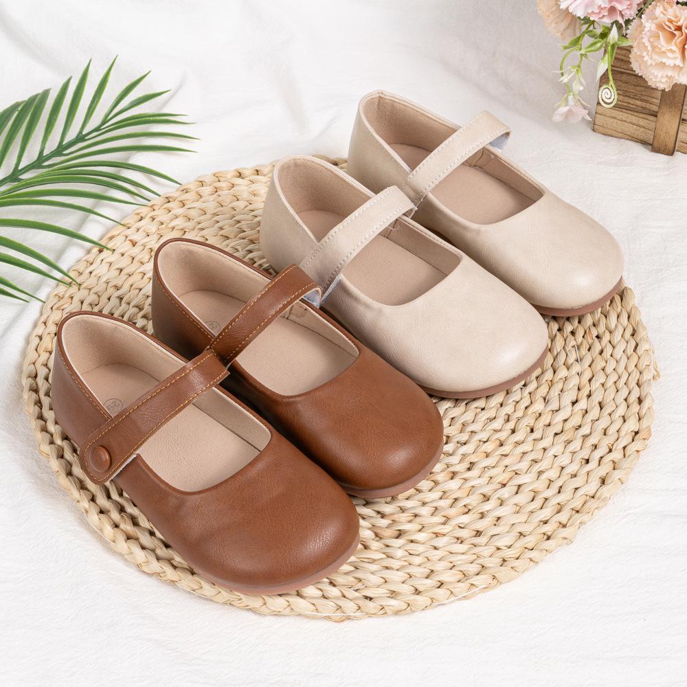 Kids' Casual Velcro Leather Shoes - Soft Sole, Solid Color, Versatile Design