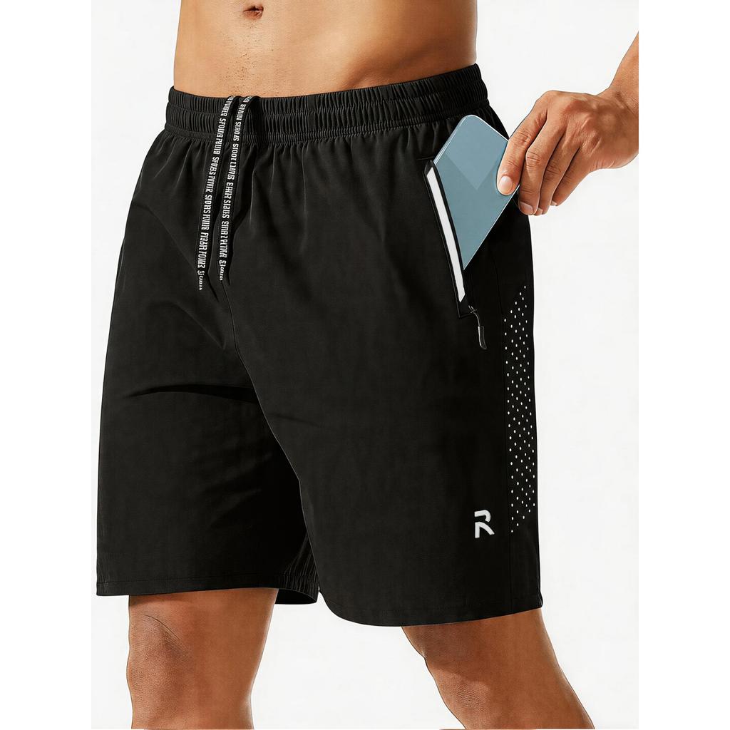 Pantalones Cortos Deportivos Ligeros de Secado Rápido Transpirables Casuales para Hombre con Cintura Elástica y Bolsillo con Cremallera