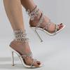 2025 New Women's Sandals Luxury Rhinestone Wraparound Ankle Women's Stiletto Heels Wedding Shoes Banquet Shoes