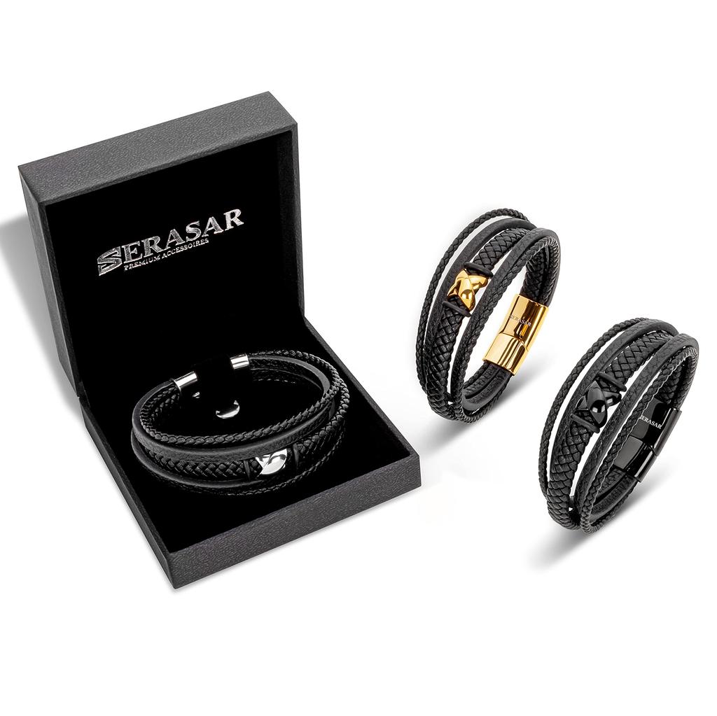 SERASAR Bracelet 20cm Silver Bracelet Leather Bangle Leather Band Bangle Arm Jewelry Leather Jewelry Jewelry Bracelet Braided Bracelet Leather Wrap