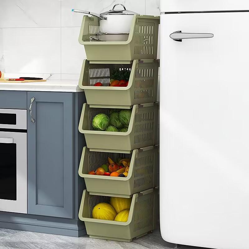 2025New Durable Stackable Storage Basket Hollow Fruit Vegetable Storage Box Kitchen Organizer Basket Home Kitchen Drain Basket