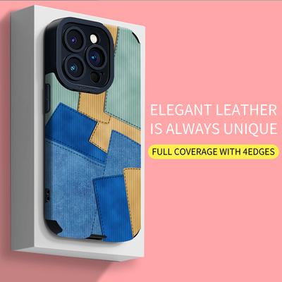Vertical Grain Leather Shell Splicing Contrasting Fabric Cover Patterned Soft Silicone Case with Camera Lens Full Protection for iPhone