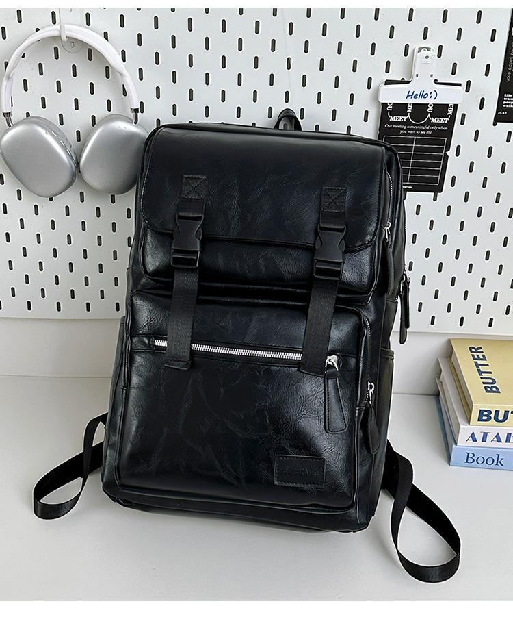Schoolbag Vintage PU Leather Backpack Men's Large Capacity Computer Backpack Fashion Trend Lightweight Travel Bag Student Backpack Women