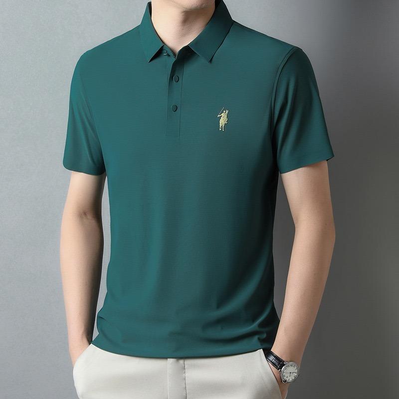 STORN Men's Ice Silk Cool Short-sleeved Polo Shirt, Fashionable Paul Embroidered Golf Fine Casual Business T-shirt