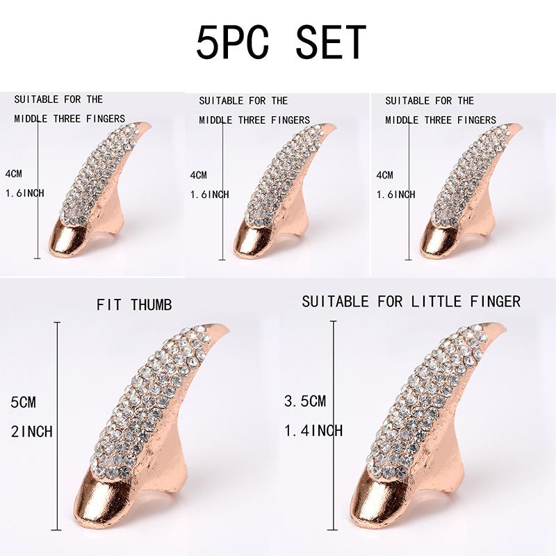 

Сплав преувеличенный длинный ноготь модный стиль бриллиантовое длинное ноготь кольцо женский маникюр 5pc set золотой