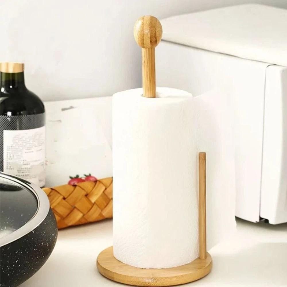 Minimalist Paper Towel Holder Bamboo Tissue Stand Multipurpose Vertical Paper Holder  Bathrooms