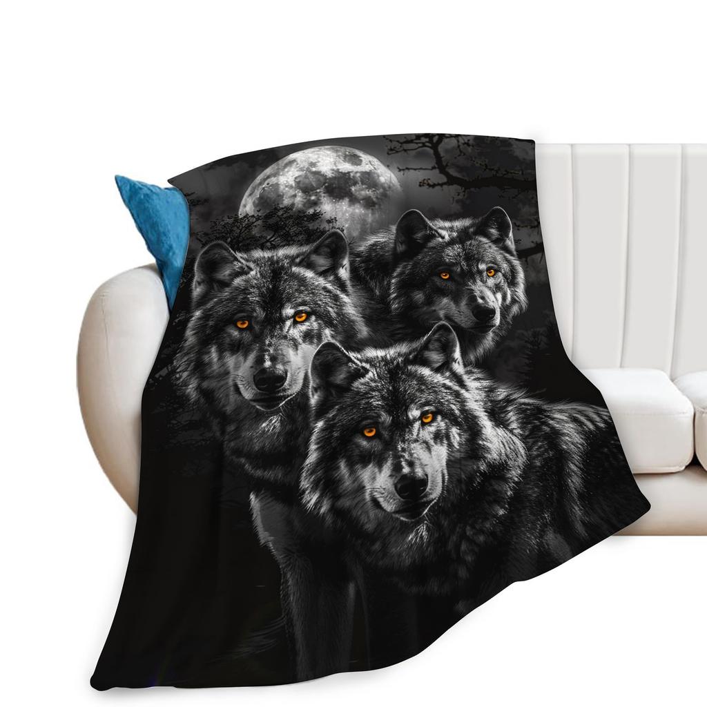 Wolf Deken Wilde Dier Wolf Print Fleece Deken Zacht Lichtgewicht Warm Flanellen Plaid voor Beddengoed Bank Tweepersoons King