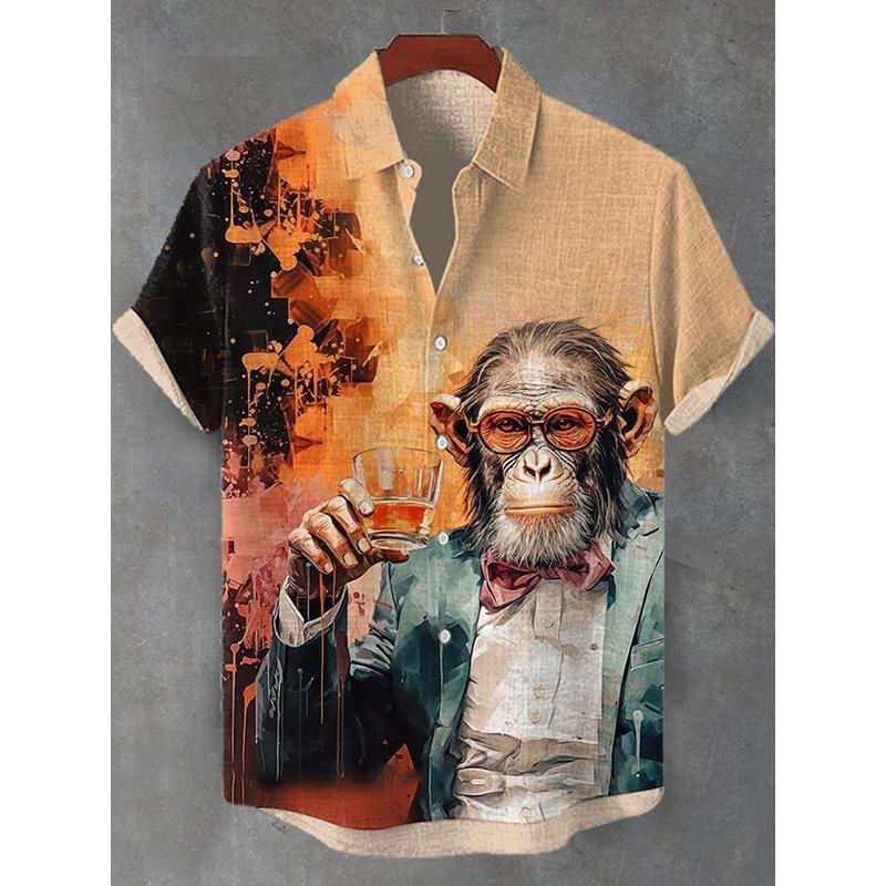 Funny Monkey 3D Printed Beach Shirts Casual Hawaiian Beach Shirt Hip Hop Male Short Sleeve Cute Animal Women Blouses Button Tops