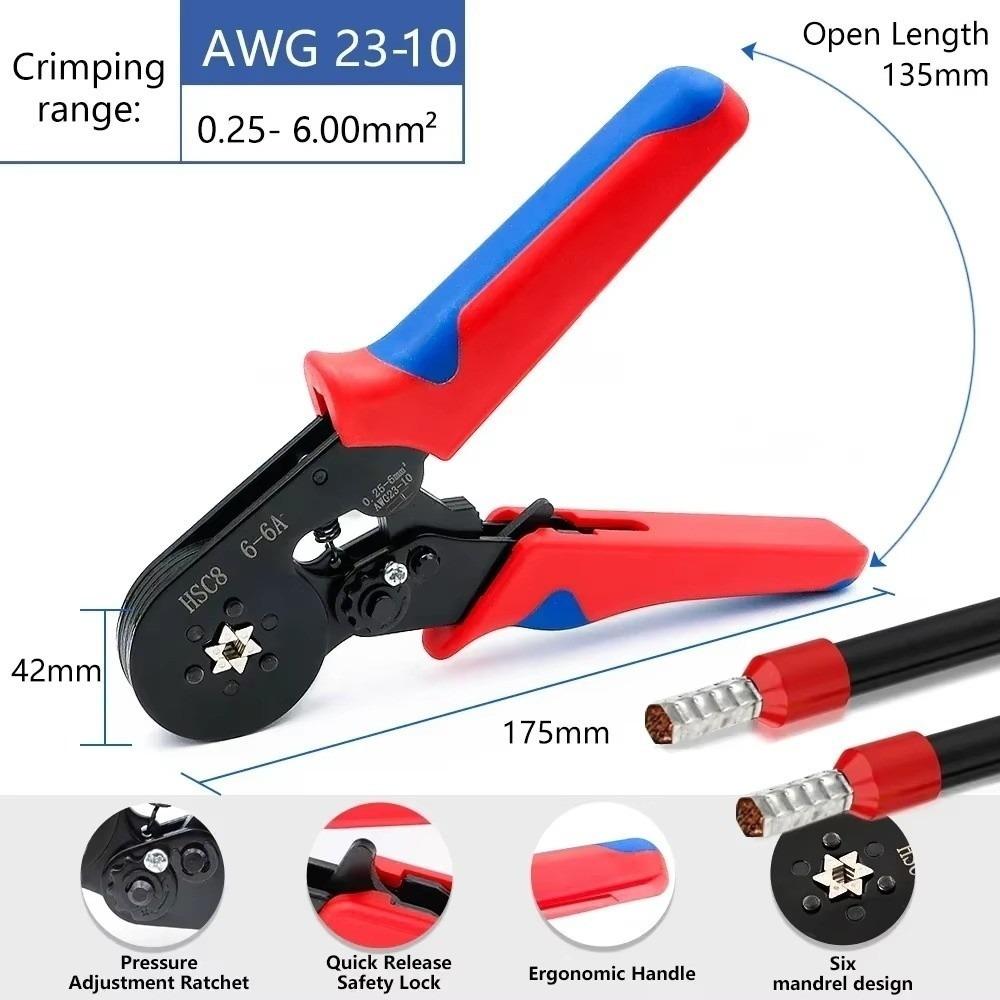 HSC8 6-4/6-6 Electrical Ferrules Tool Self-adjustable Ferrule Crimping Tool  for Household DIY Use