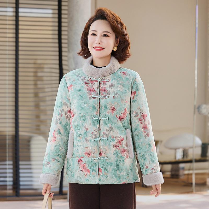 

Autumn and winter mother s fleece thickened printed cardigan cotton-padded jacket mid-winter cotton-padded jacket 5XL [recommended 150-80kg]