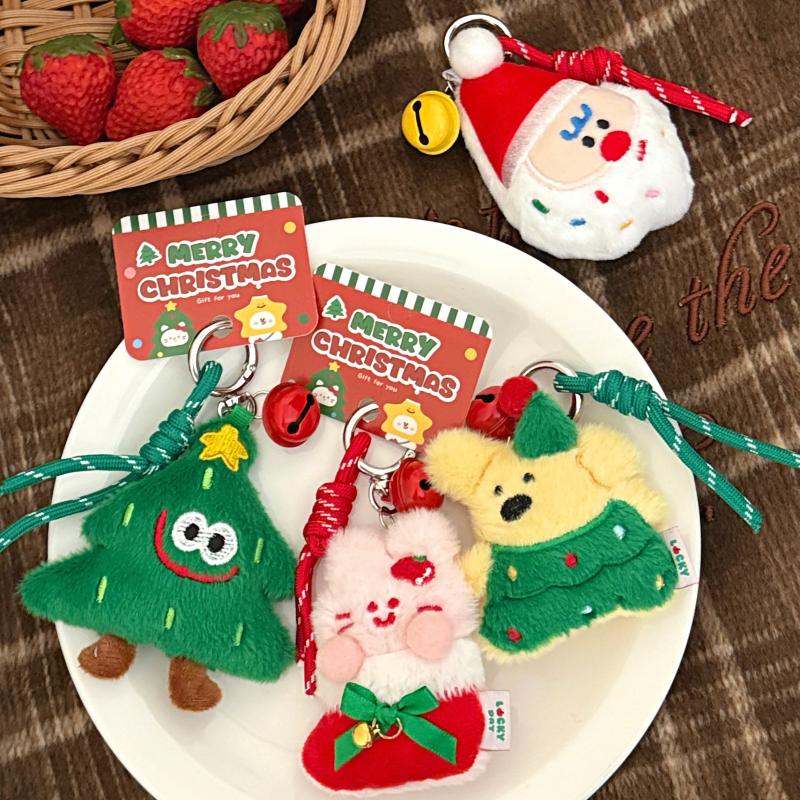 Sevimli Çizgi Film Peluş Noel Bebek Kolye Anahtarlık Kawaii Doldurulmuş Bebek Sırt Çantası Kolye Dekorasyon Aksesuarları Noel Hediyesi