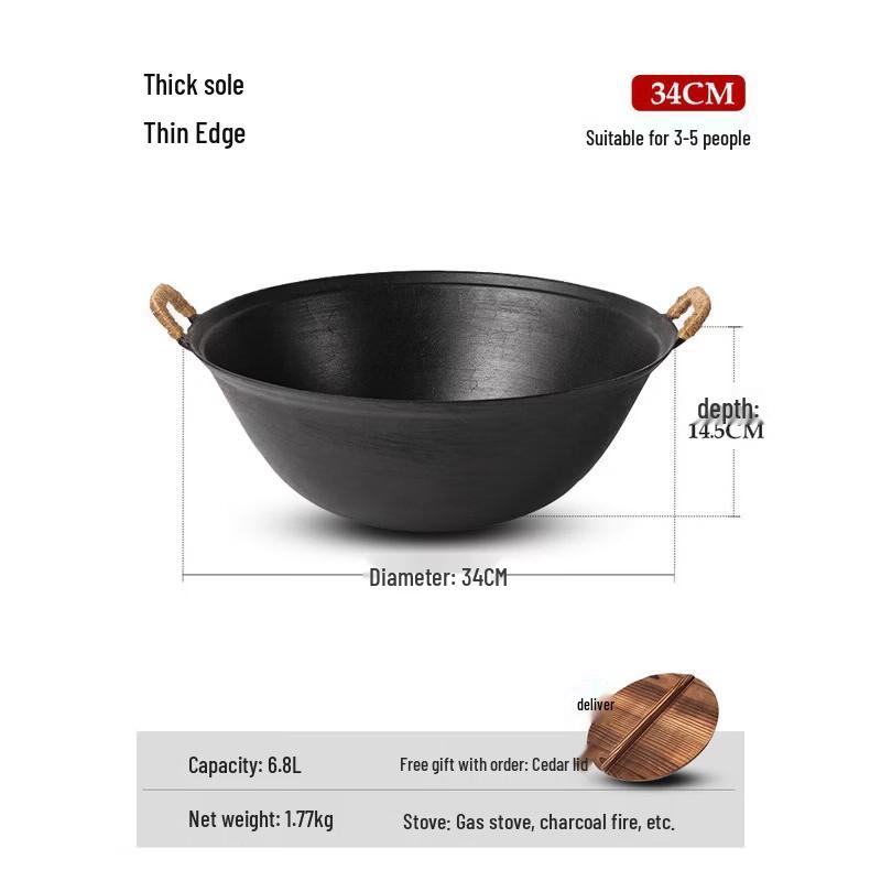 Royalstar 34cm Cast Iron Wok with Double Handles and Lid