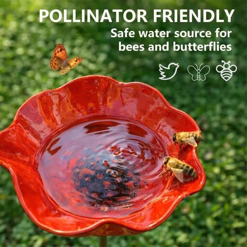 Handgefertigte Metall-Blumen-Gartenspieße, Bestäuber-Trinkstation, Bienen-Trinkstation für den Garten, Metall-Vogelbad für Hof, Rasen, Blumenbeet, Terrasse