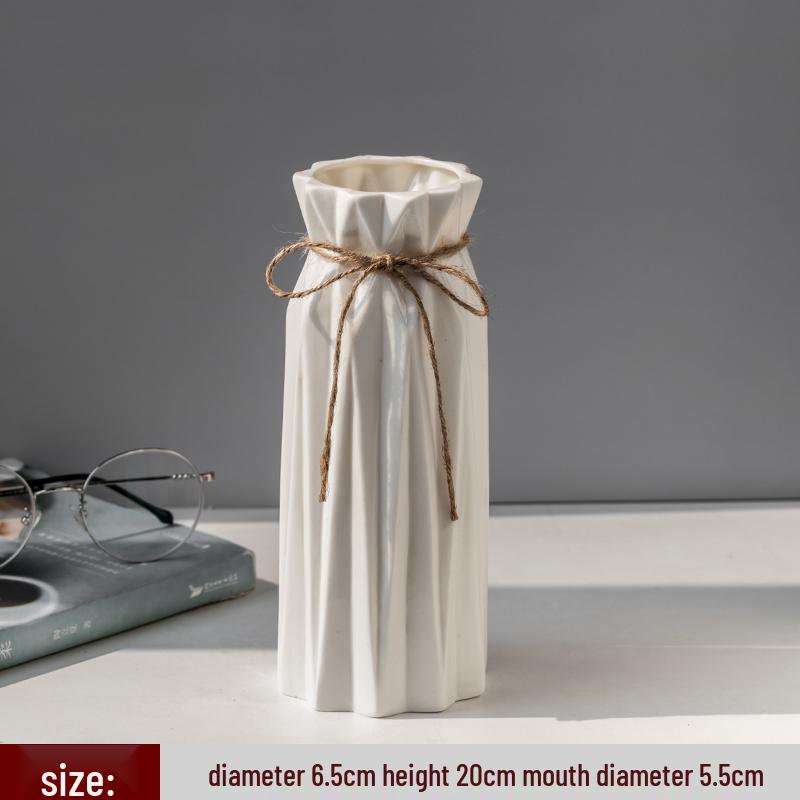 

European White Ceramic Ikebana Vase for Fresh or Dried Flowers - Simple Decoration for Living Room or Dining Table