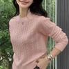 Korean Embroidery Pony Logo Sweater: Women's Versatile Classic Round Neck Cable Knit Top for Autumn/Winter
