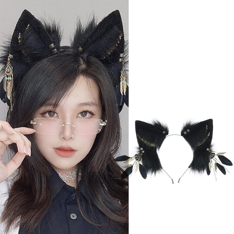 Bandeau Cheveux Oreilles de Chat Renard en Fausse Fourrure Poilue Fête Cosplay Bandeau Cheveux Headwear