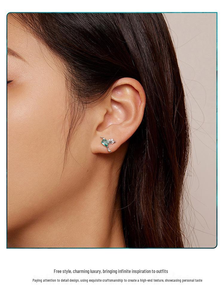 Avle S925 Sterling Silver Light Green Teardrop Hummingbird Earrings