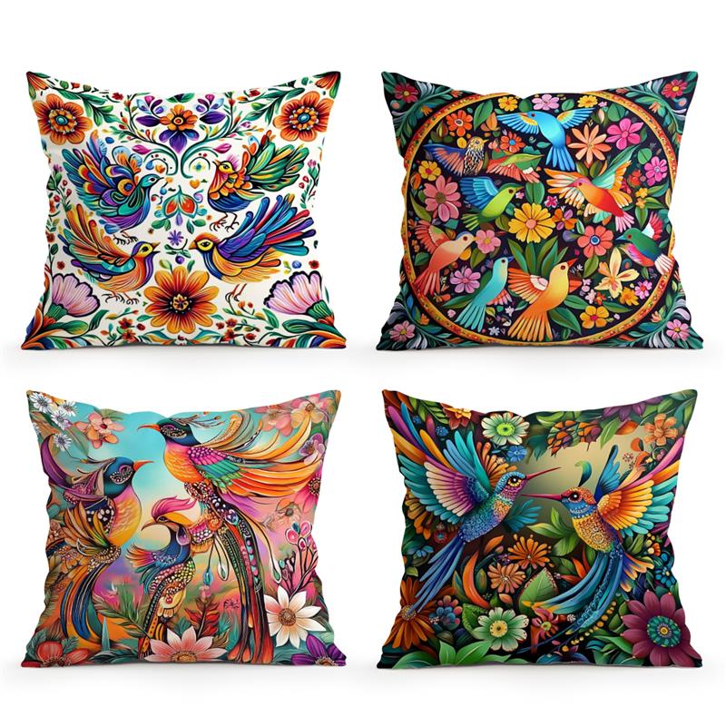 1Pc Birds Flowers Mexican Style Pillow Cover For Home Living Room Bedroom Sofa Office Decorative Pillowcase Soft Throw Pillows