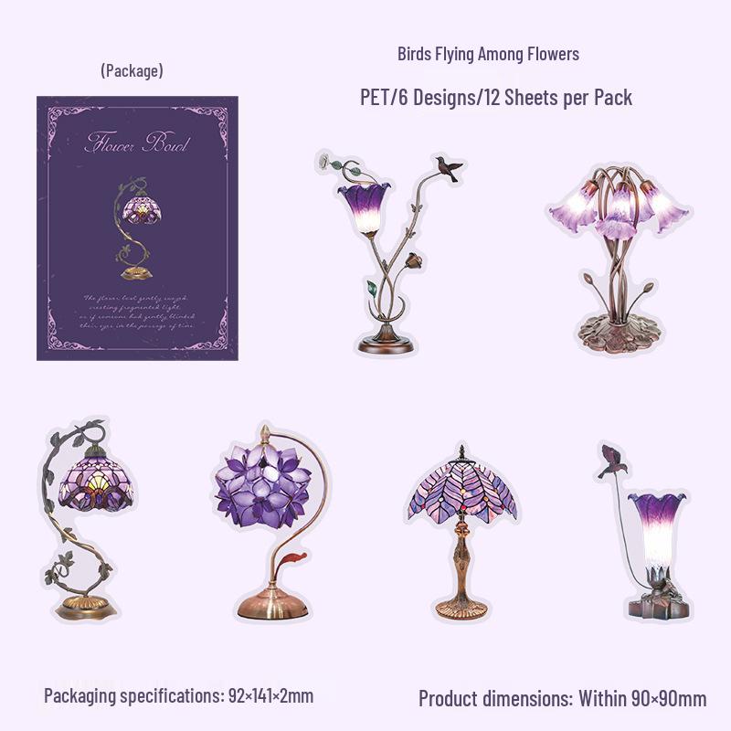 Beautiful Day Flower Cup Lighting Theme Collage PET Stickers - 12 Sheets, 4 Designs