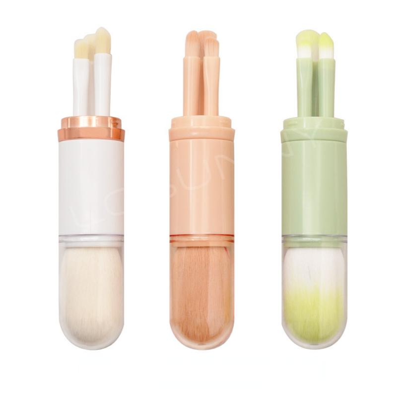 4-in-1 Portable Makeup Brush Set with PVC Cover for Mini Powder and Eye Brush