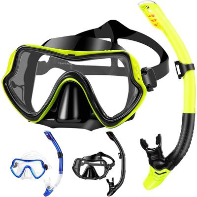 Snorkel Set for Adult Anti-fog Diving Mask with Tempered Glass Scuba Diving Mask, Easy Breathing Gear for Snorkeling Swimming