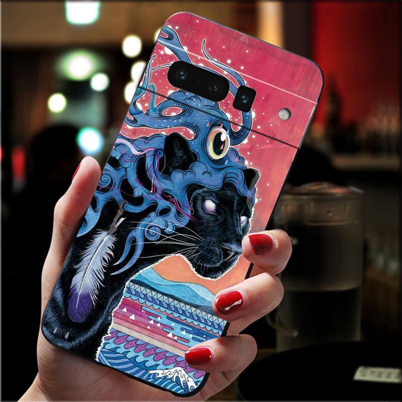 Phone Case For Google Pixel 10 9 Pro XL 9A 8 7 6 Pro Pixel 8A 7A 6A Pixel 8 7 6 5 Japanese ukiyo-e Art Panther leopard Tiger