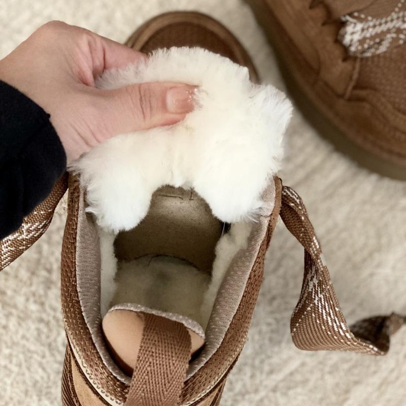 Stivali da neve Mel da donna Nuovi invernali Pelliccia Integrata Pile Ispessito Allacciatura Stivaletti Corti Scarpe Calde in Cotone Henan Sangpo