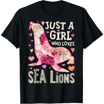 Sea Lion Just A Girl Who Loves Animal Flower Women Floral T-Shirt