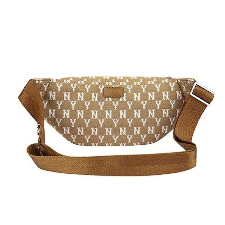 MLB Monogram Series NY Yankees Vintage Floral Print Letter Logo Fabric Crossbody Waist Bag Unisex bags Khaki 32BGCA111-50B