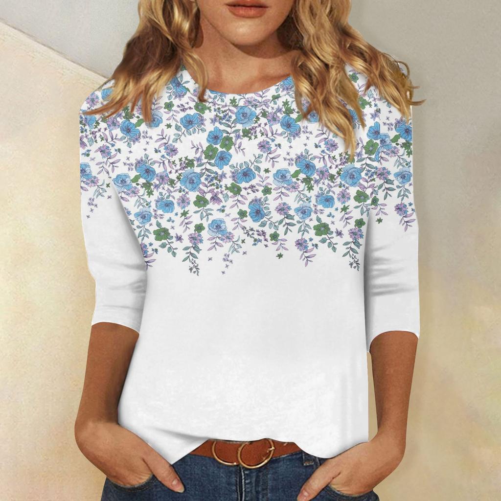 3/4 Sleeve Shirts For Women  Print Graphic Tees Blouses Casual Plus Size Basic Tops Pullover