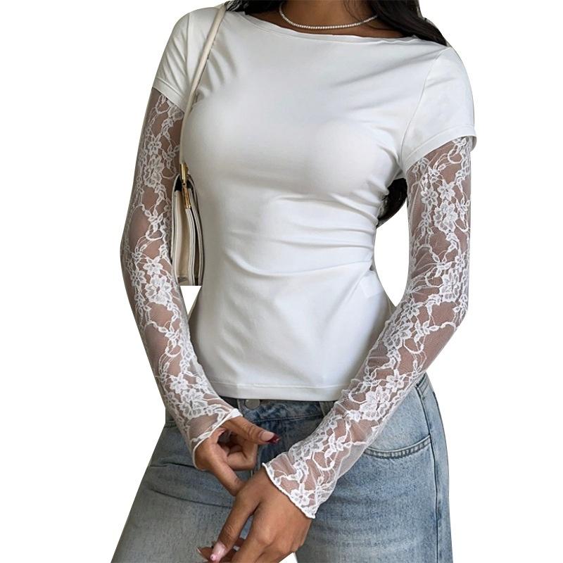 European Style Women Clothing Color Block Long Sleevet Sexy Slim Fit XL