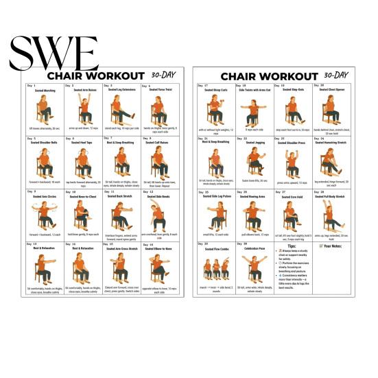 Tai Chi Stoel Workout Grafiek Poster 2 Stuks Oefeningen voor Senioren en Beginners 10x8 Inch Frameloos Fitnessschema met Zachte Zittende Houdingen Flexibiliteit
