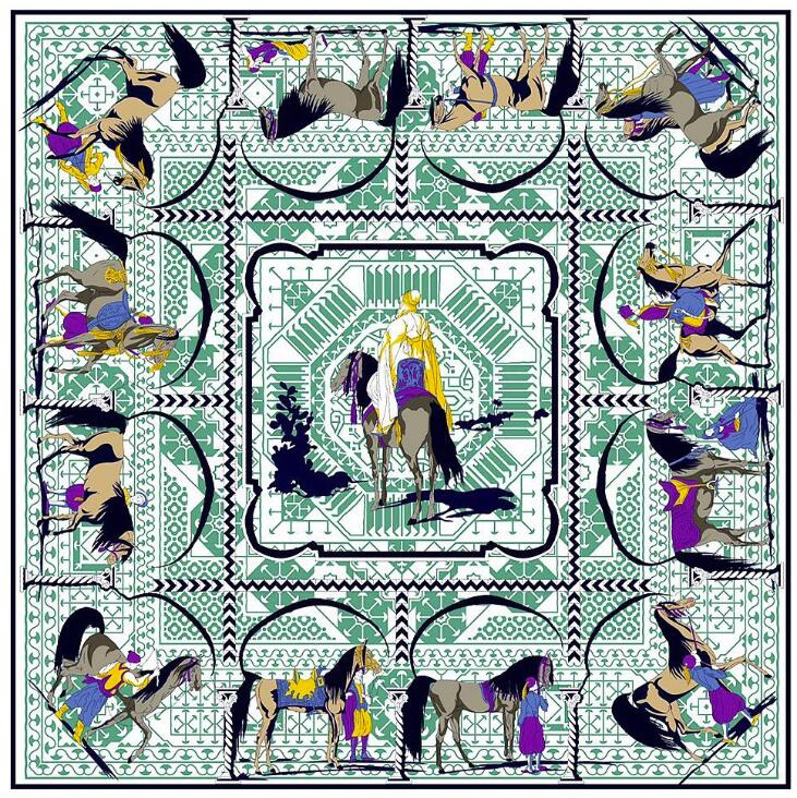 100%Silk Women Scarf Luxury Brand Europe Design Foulard 130*130cm  Horses  Knights Print Square Scarves Fashion Shawls Wraps