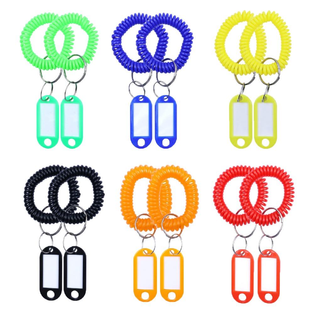 12 шт. Брелок-браслет Брелоки Пружинный Спиральный Растягивающийся Браслет Кольцо для ключей Бирки для ключей Пластик Цветные Растягивающиеся Держатели для ключей Держатели для бейджей 12pcs