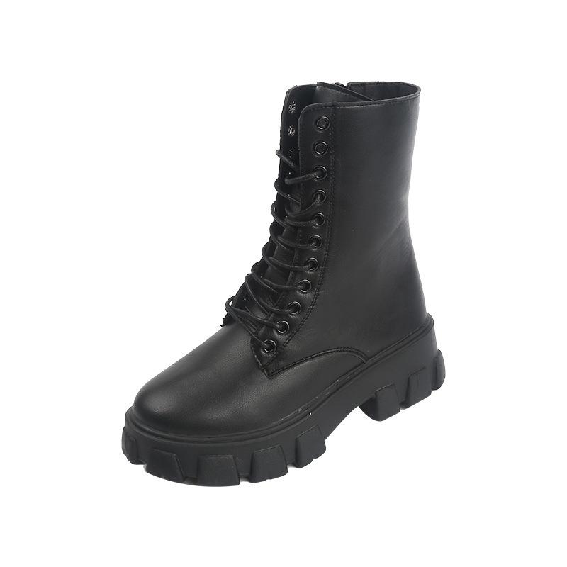 

Women s Korean Style Lace-up Motorcycle Ankle Boots with Side Zipper and Thick Sole 35