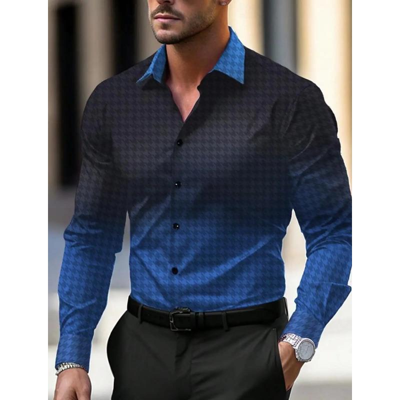New business casual men's line 3D printed shirt formal spring and summer lapel long-sleeved XS-5XL stretch fabric shirt 2024