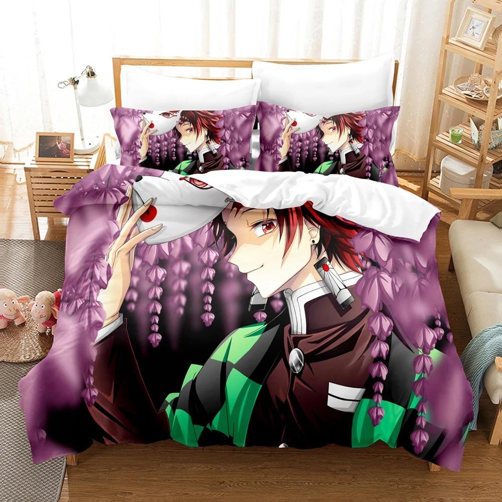 Anime Demon Slayer Bettwäschesets Kamado Nezuko Bettwäsche für Teenager-Mädchen Cartoon Twin Single Queen King Full Size Bettbezug-Set