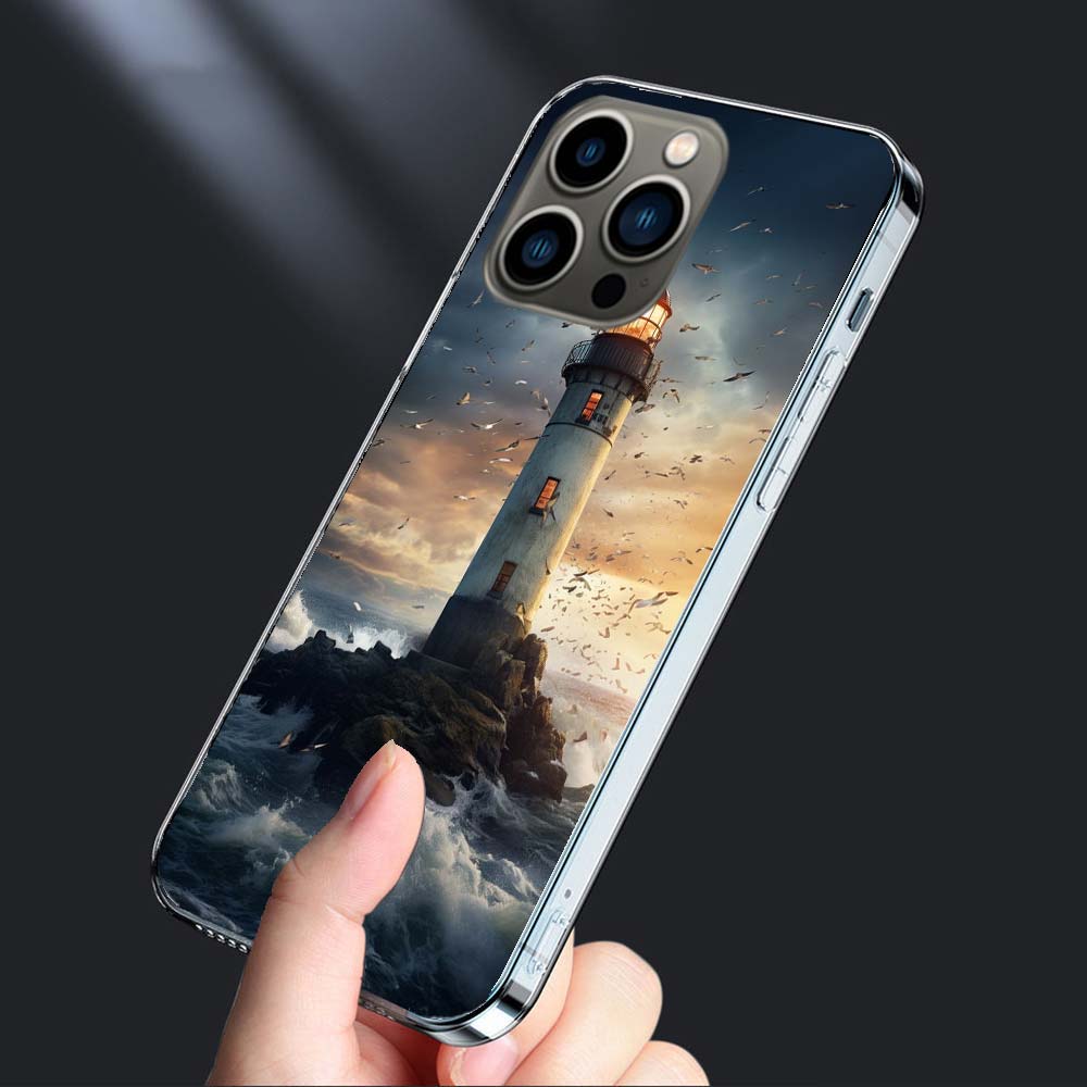 Lighthouse Phone Case For Iphone 16E 15 Pro 14 Plus 17E 16 17 Pro Max Air 11 12 13 Mini Shockproof Capa Cute Cover TPU Clear