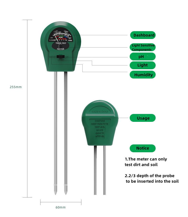 3 in 1 Soil Hygrometer Sensor Soil Meter for PH Soil Moisture, PH, Illumination Testing