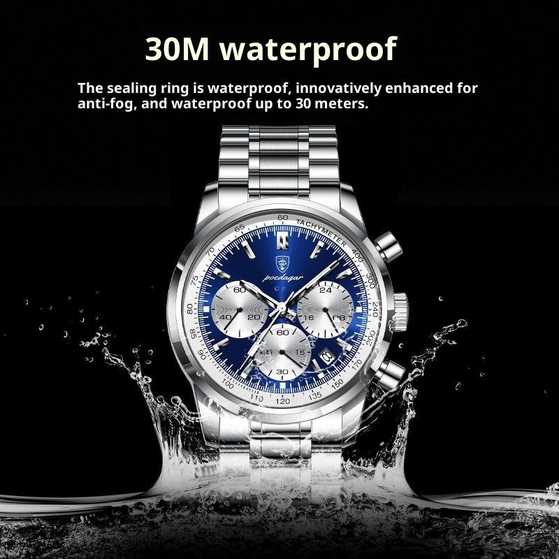 Ceas de mână pentru bărbați cu brățară din oțel, nou-nouț, de marcă de top, multifuncțional, cu cuarț, luminos, cu calendar