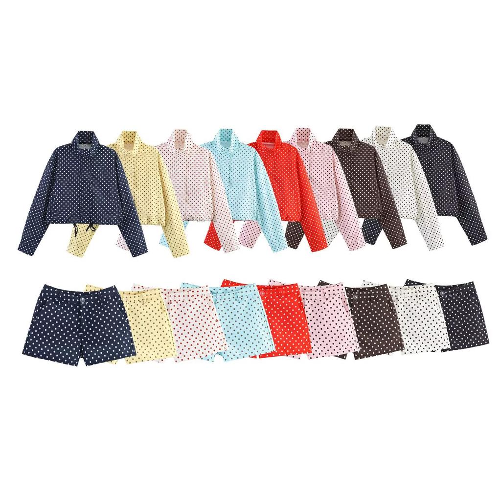European and American style, wholesale women's clothing fashion versatile temperament casual design nine-color hair polka dot set