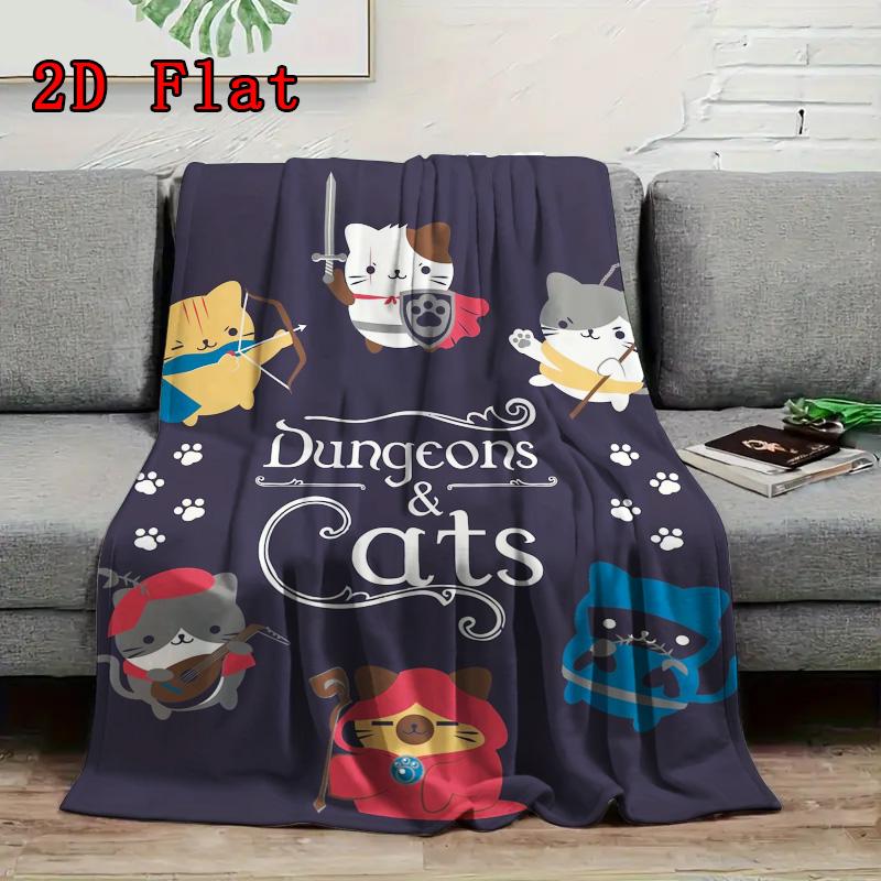 Dungeons & Kitties 2D Flat Pattern Flannel Blanket High Quality All Seasons Warmth and Comfort Perfect for Christmas Gifts.SMT0917207